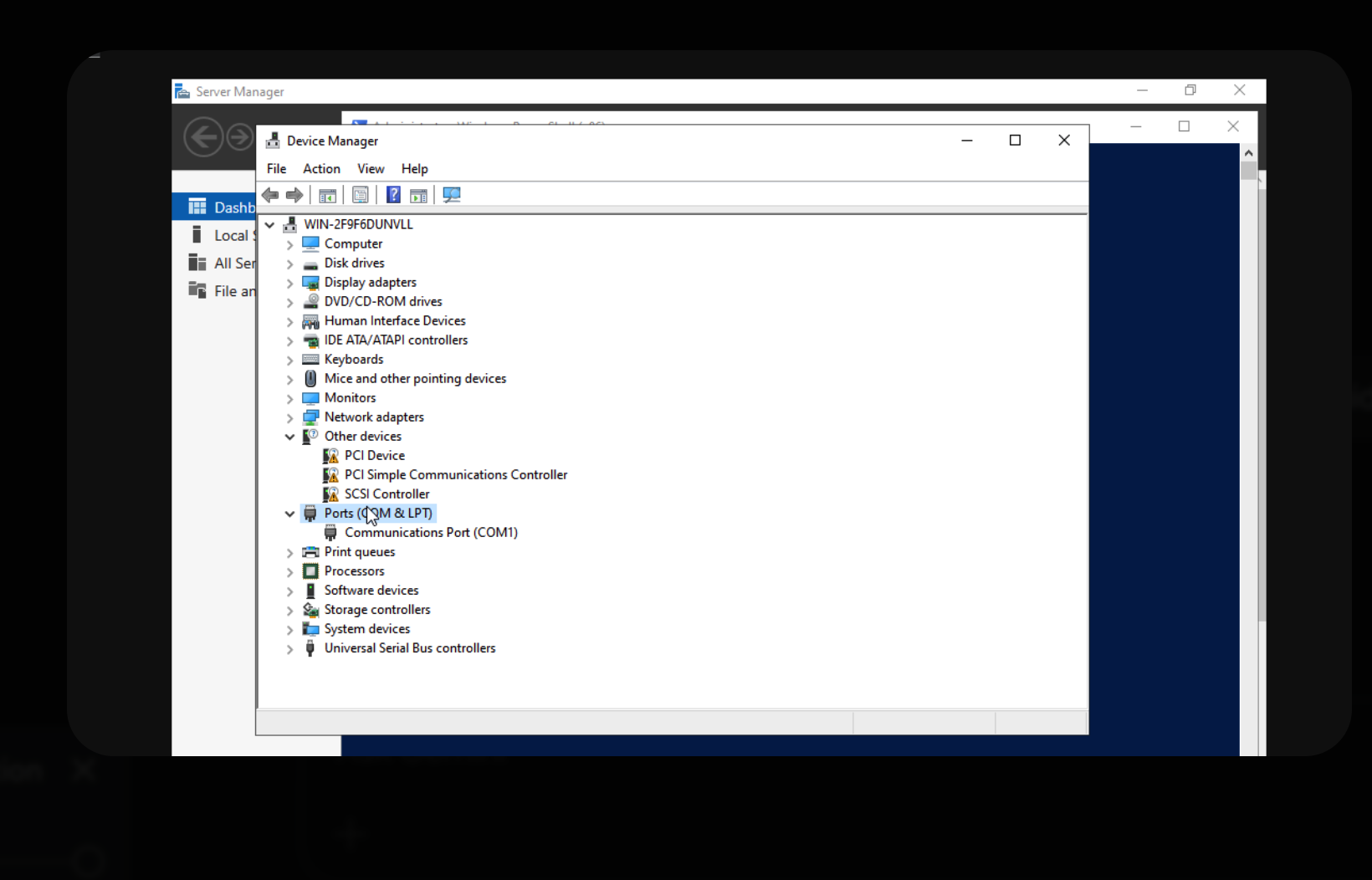 Windows Device Manager listing Other devices with warning icons before VirtIO drivers are installed